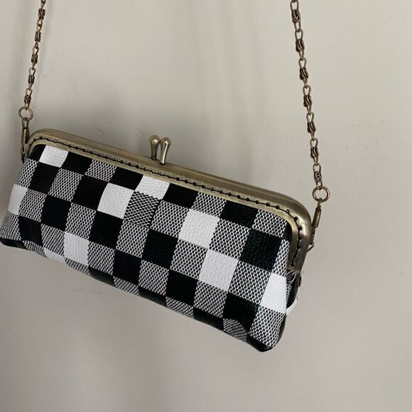 Handmade Genuine Leather Checker Embossed Kiss-lock  Small Clutch/Cosmetics Case - Picture 12 of 13